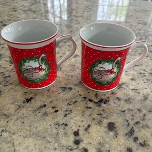 Vintage 1985 George Good by Fabrizio Christmas Goose porcelain coffee mugs Set